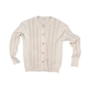 Vintage Cream Cable Knit Button Up Cardigan Sweater M